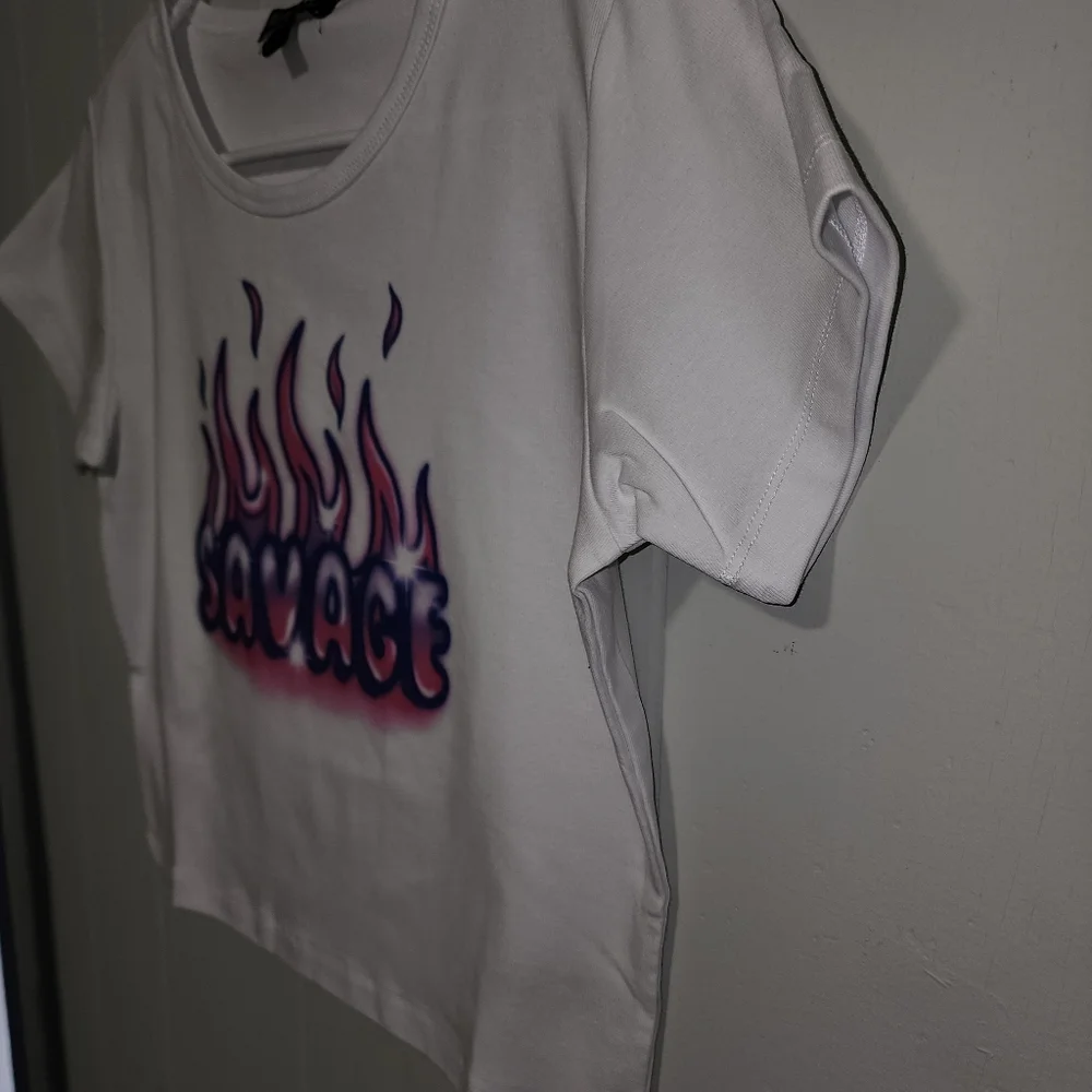 NWT Dolls Kill Hot Pink And Purple Airbrush Savage Crop Top - Picture 9 of 9